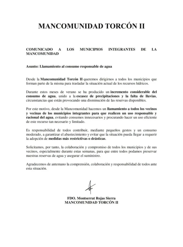 Comunicado de la Mancomunida del Torcón II